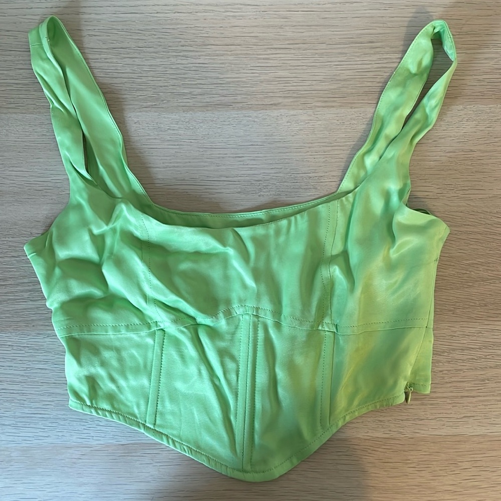 Green silk ZARA corset tank top. Size XS